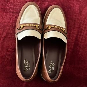 Franco Sarto Tan and Cream Loafers with Gold Accent